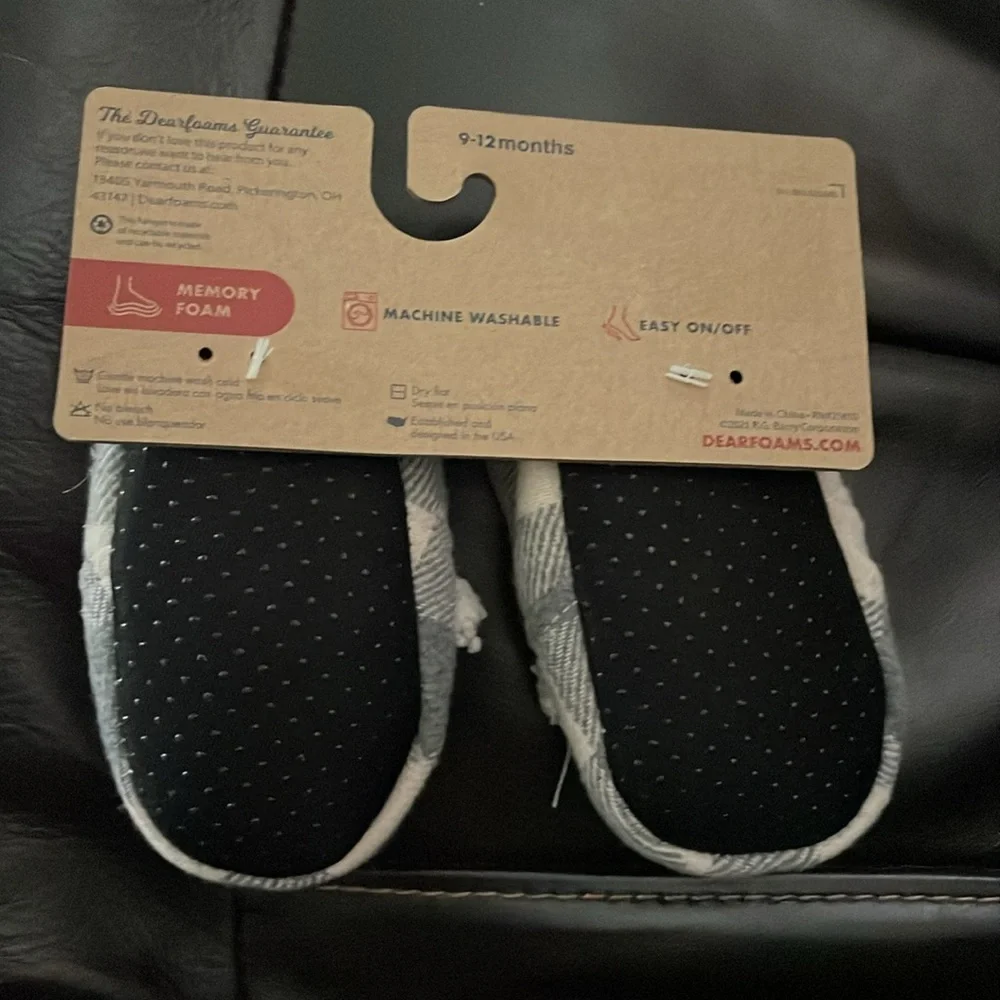 NWT Dearfoams Baby Bear Memory Foam Slippers sz 9-12 Months Grey White